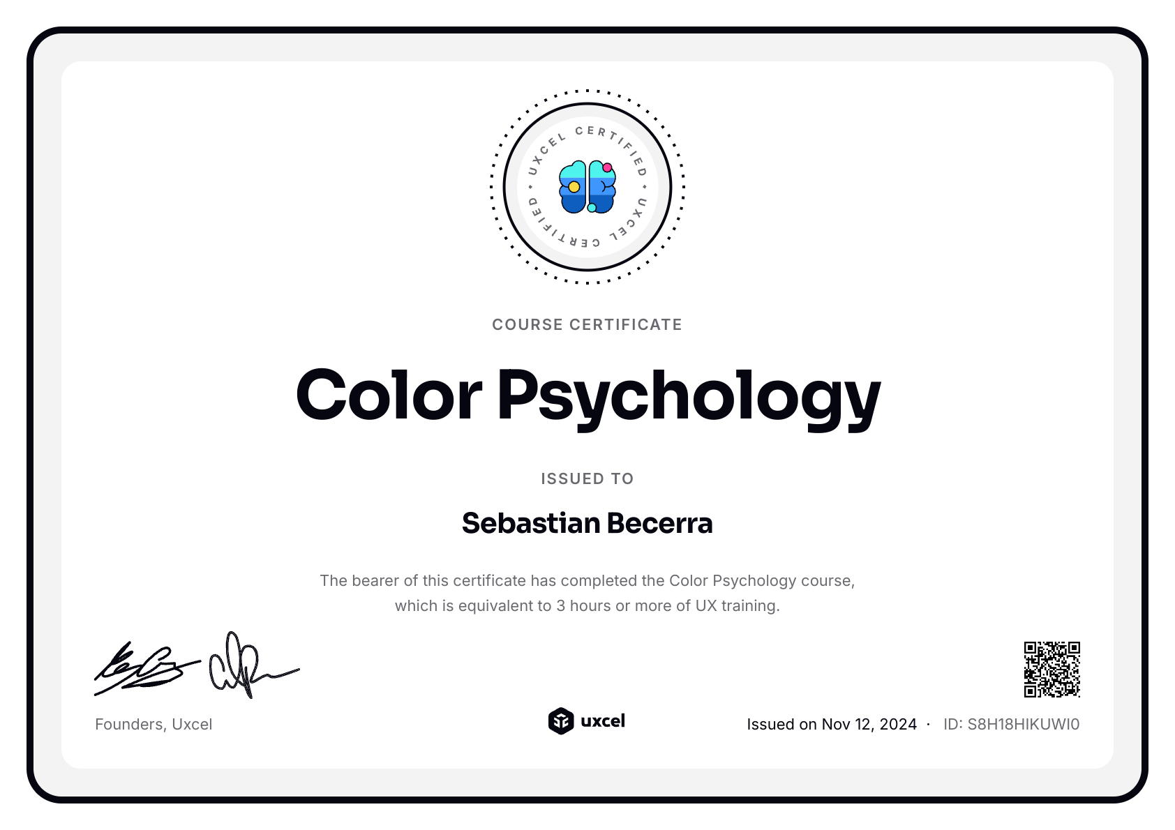 Sebastian Becerra's certificate
